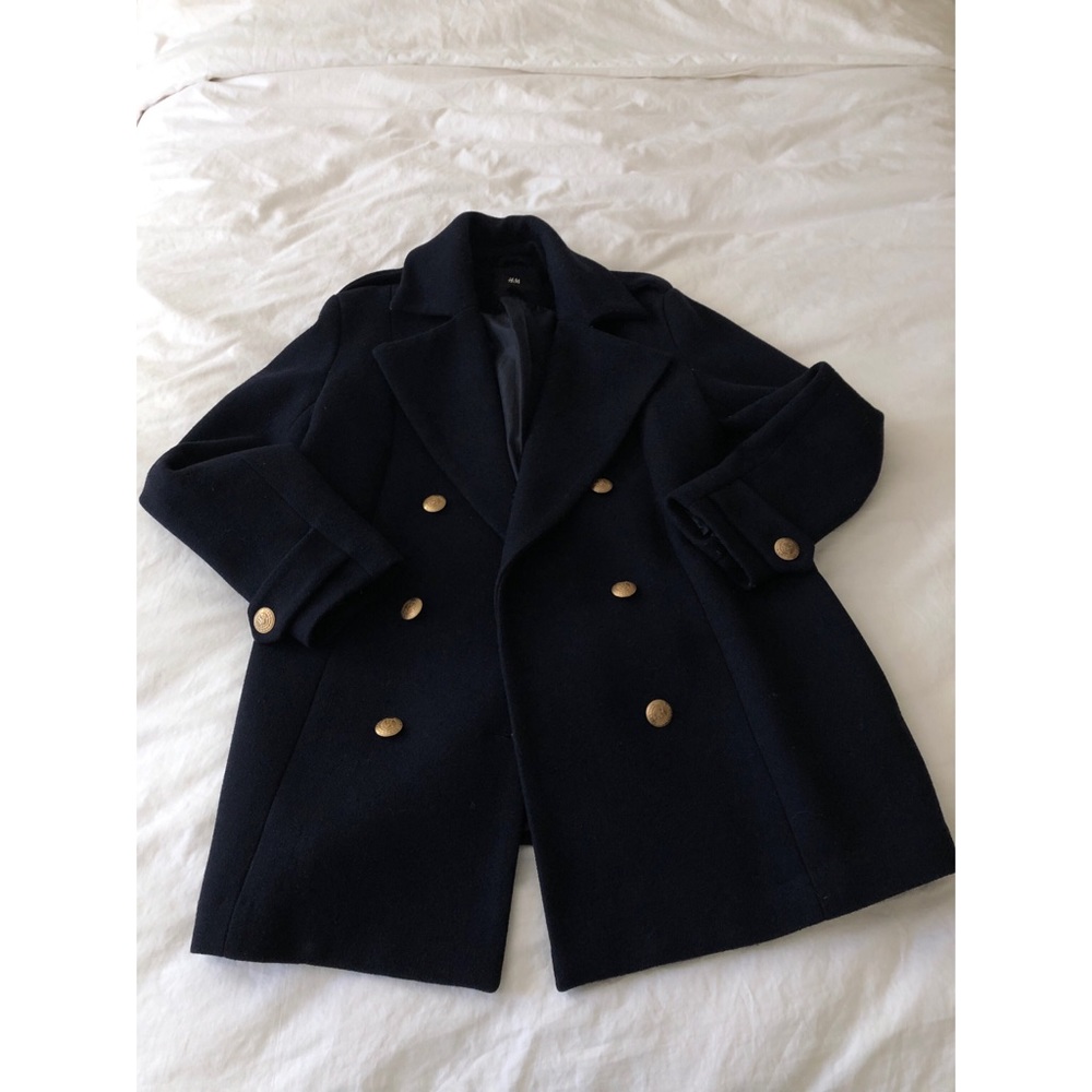 H&M Navy Wool Blend Peacoat size 6